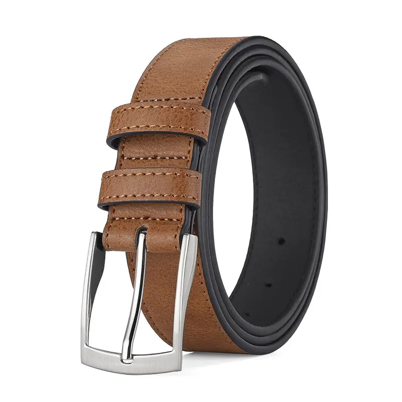 Men's Black Leather Belt with Silver Buckle