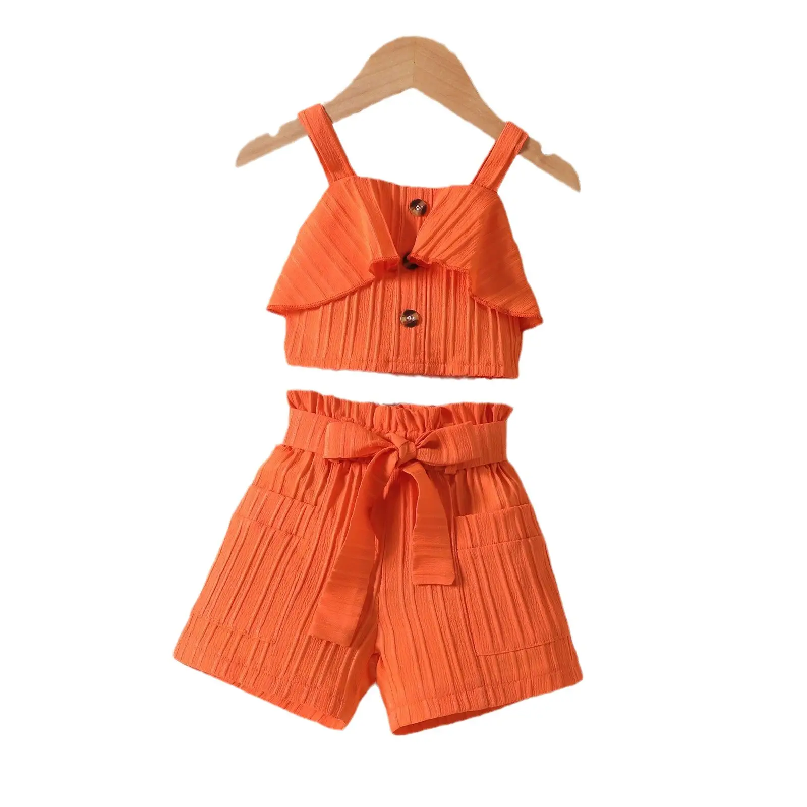 Girls Summer Pleated Shorts Set with Belt