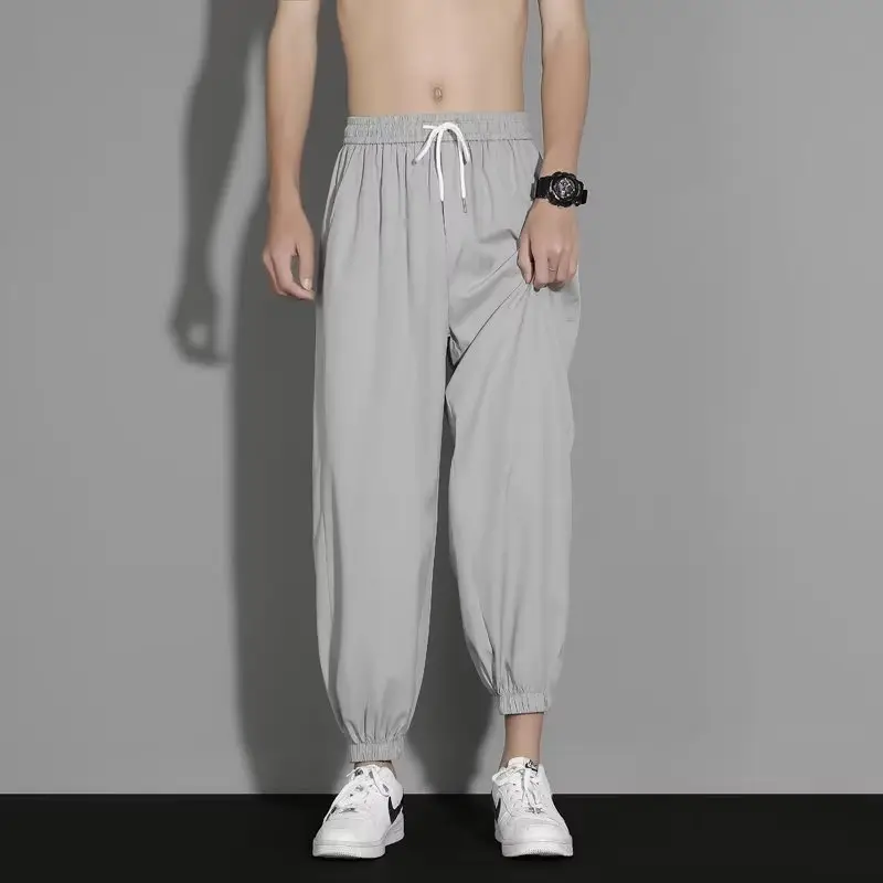 Men Ice Silk Ankle Pants Grey Loose Summer - Image 6