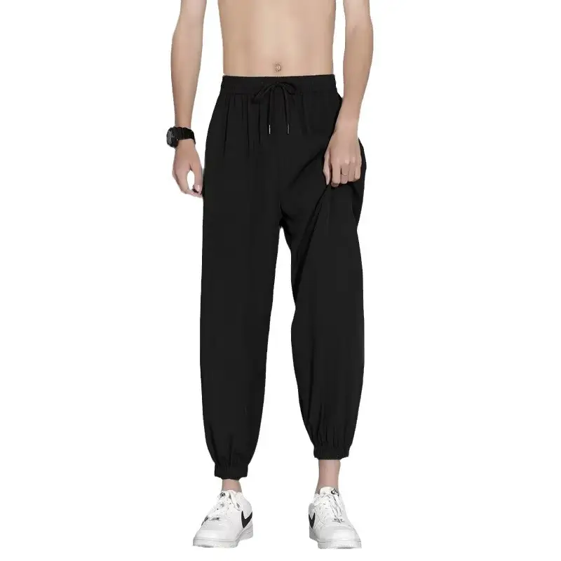 Men Ice Silk Ankle Pants Grey Loose Summer - Image 8
