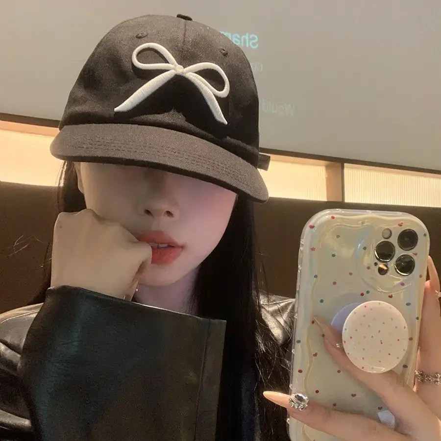 Women Baseball Cap with Bowknot Embroidery Large Brim - Image 4