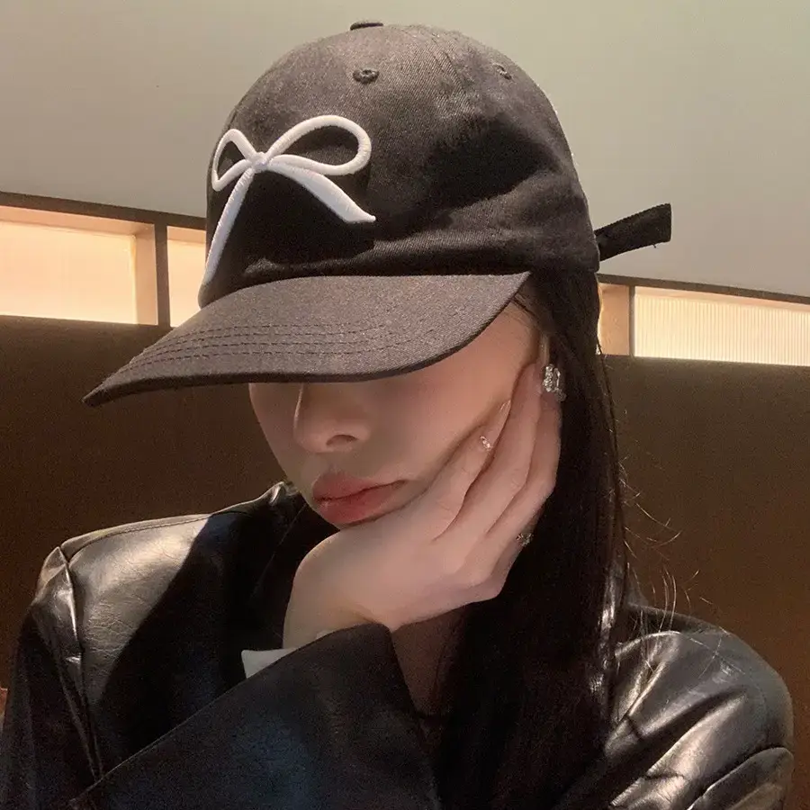 Women Baseball Cap with Bowknot Embroidery Large Brim - Image 5