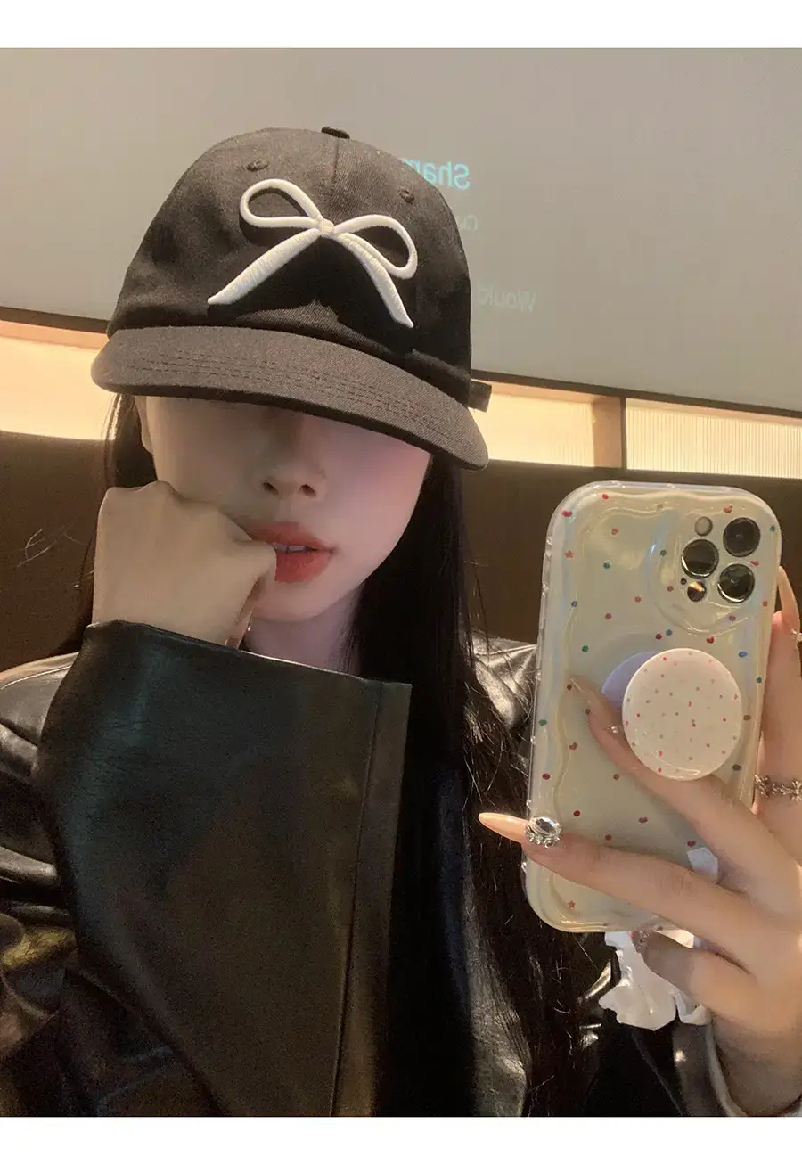 Women Baseball Cap with Bowknot Embroidery Large Brim — feature 6