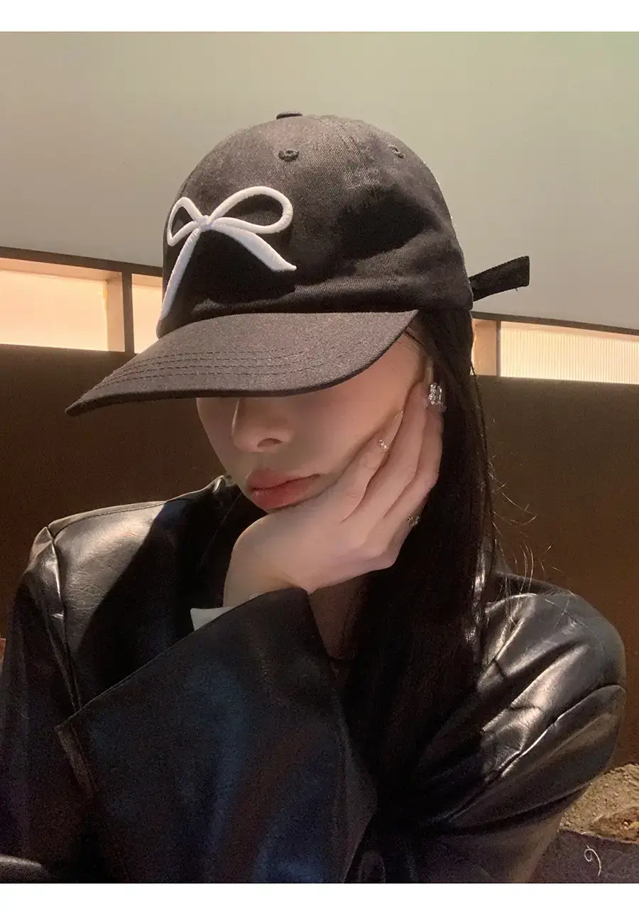 Women Baseball Cap with Bowknot Embroidery Large Brim — feature 8