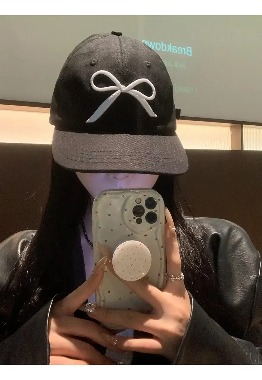 Women Baseball Cap with Bowknot Embroidery Large Brim — feature 9