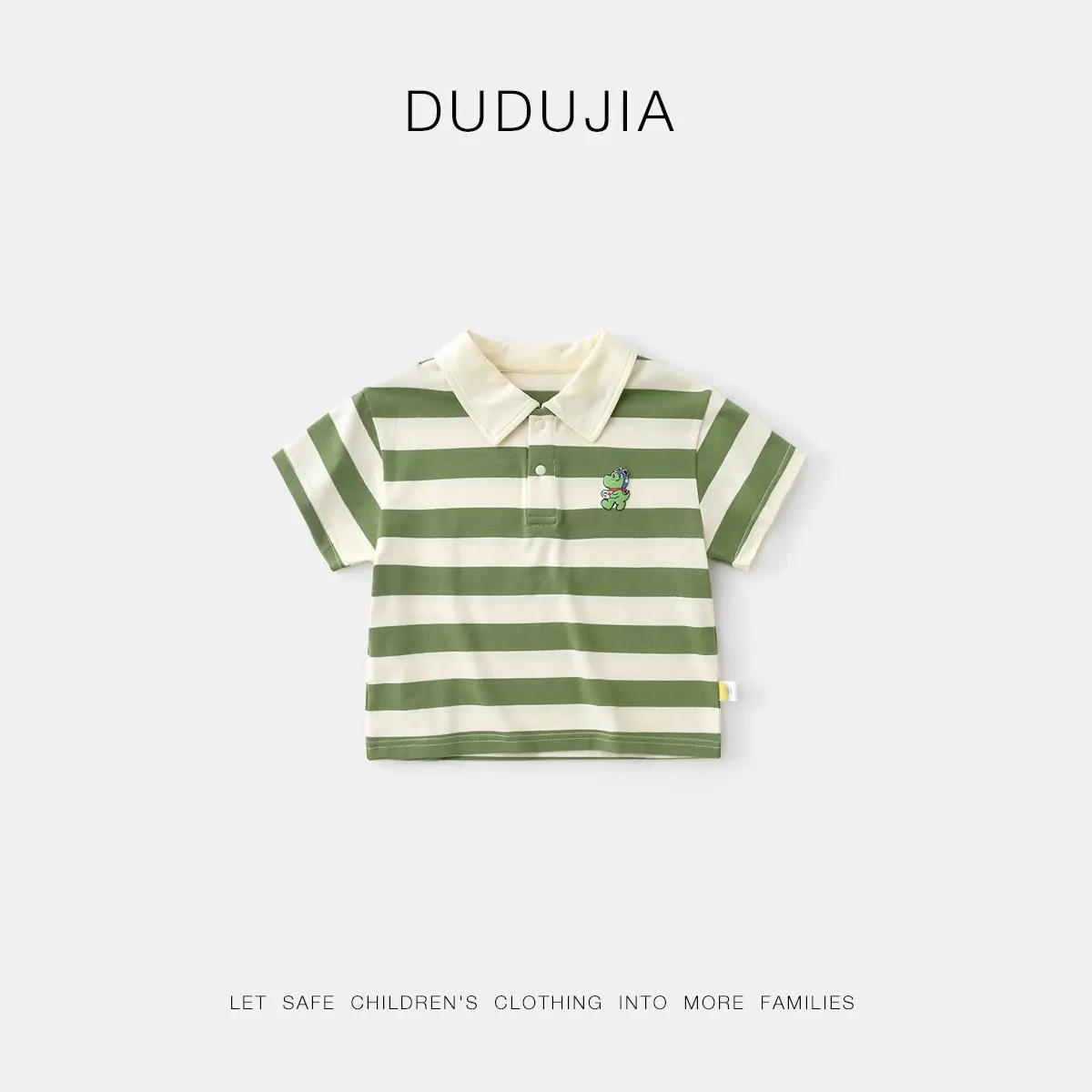 Dudu Boys Striped Polo Shirt Green White Summer - Image 2