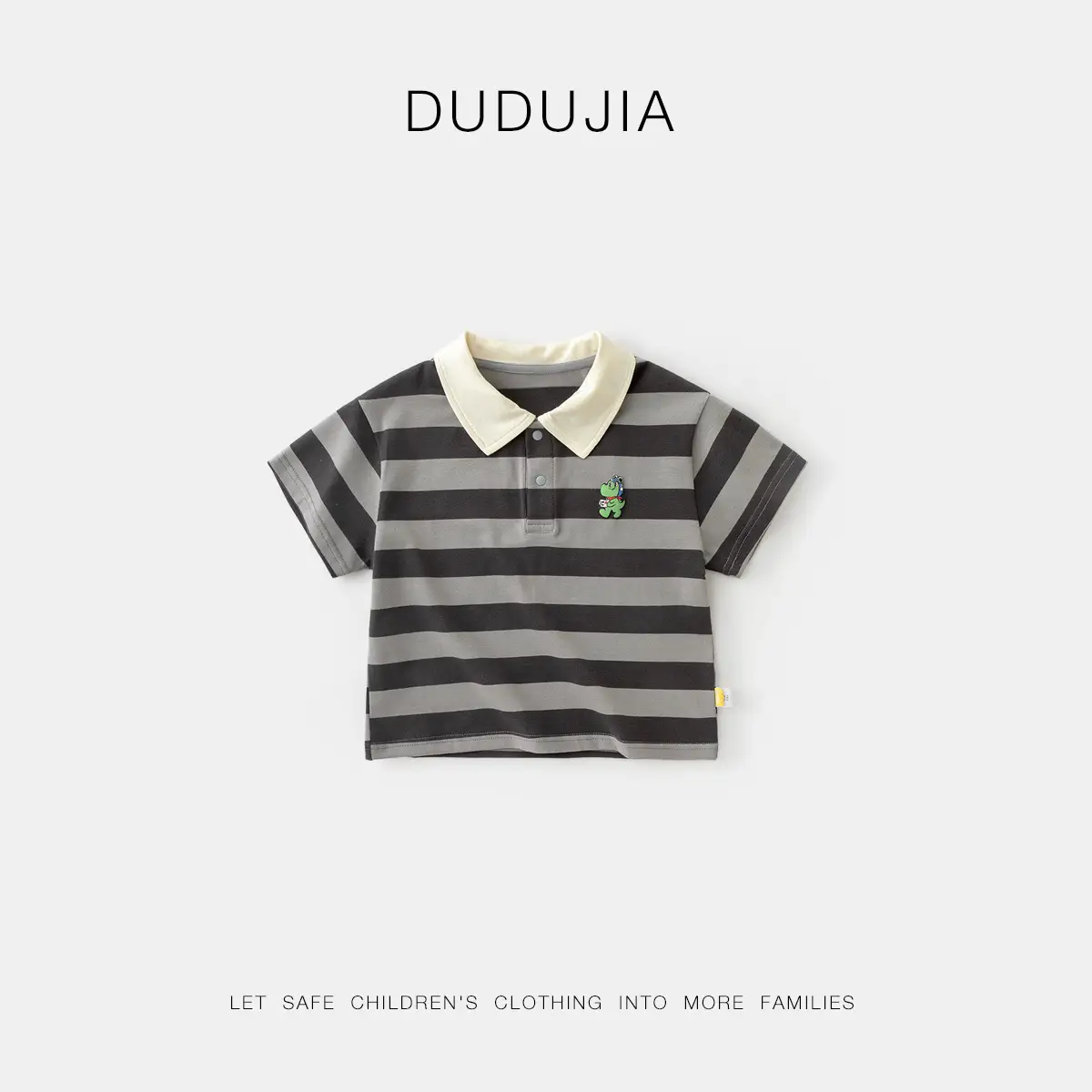 Dudu Boys Striped Polo Shirt Green White Summer - Image 3