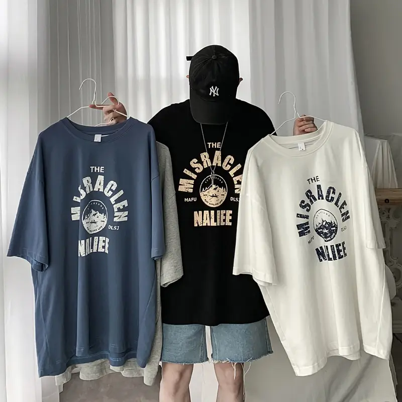 Men's Blue Graphic Loose Fit T-Shirt Harajuku Style - Image 3