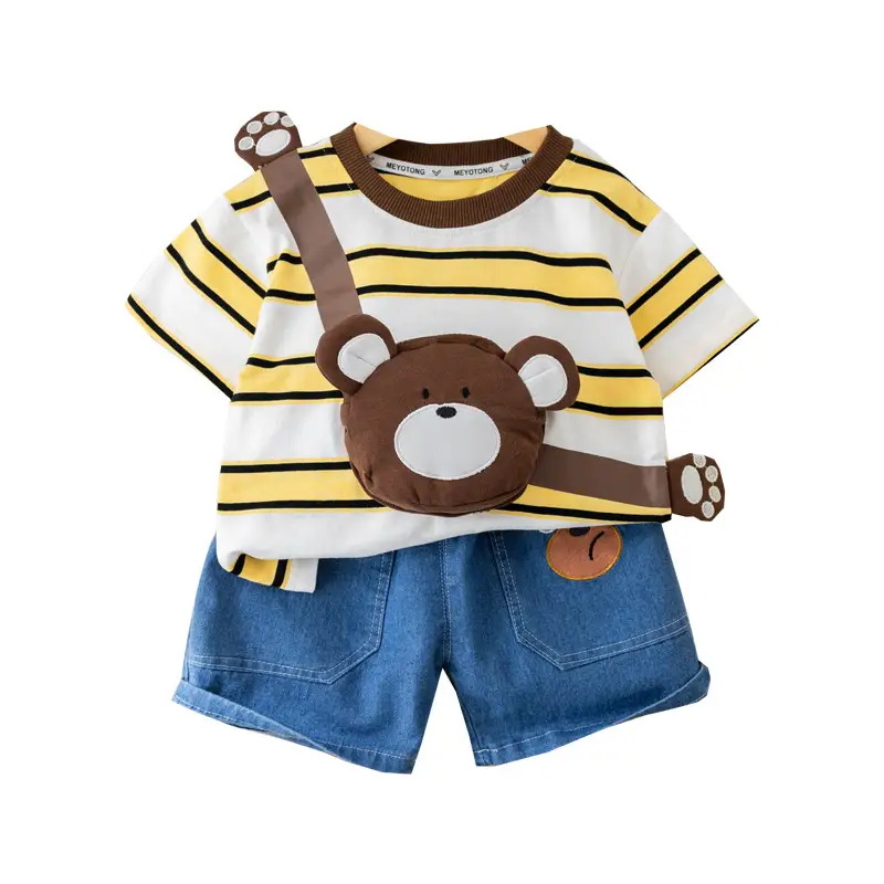 Girls Cotton Striped Shorts Set with Bear Design 1-5Y - Image 8