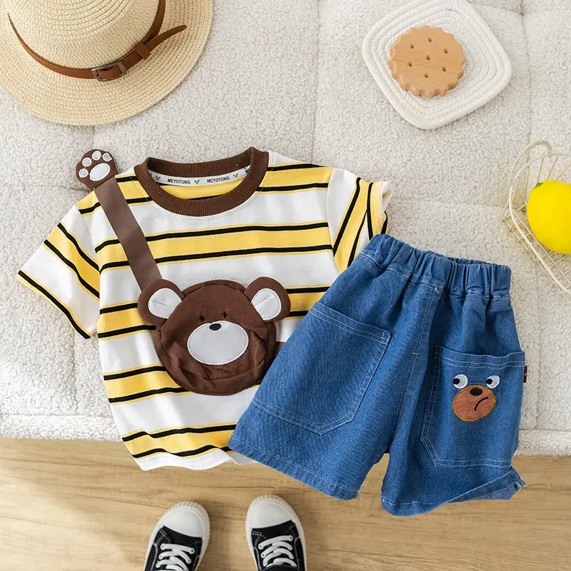 Girls Cotton Striped Shorts Set with Bear Design 1-5Y — feature 8