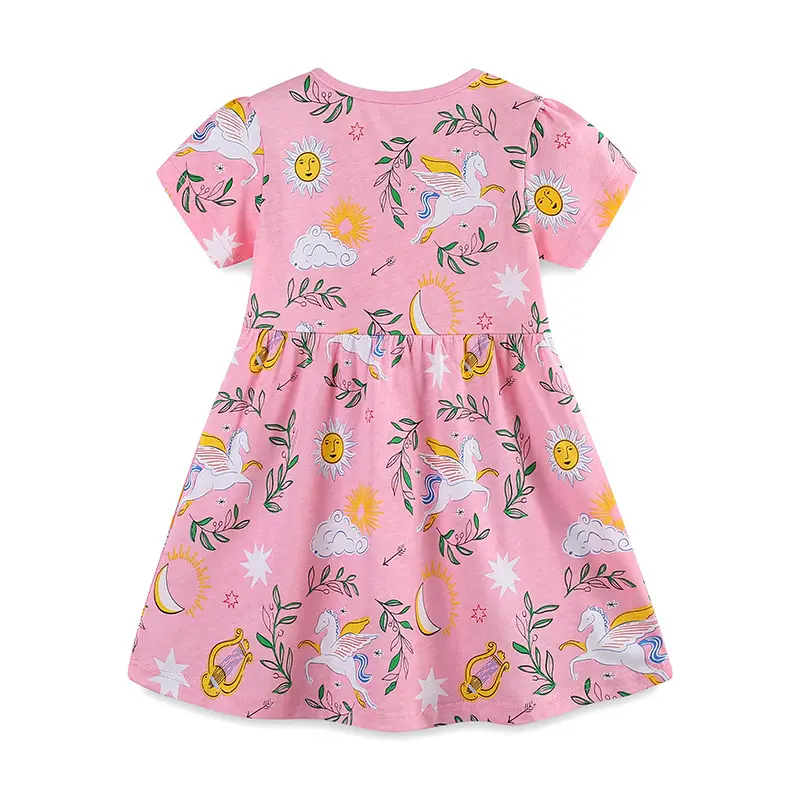 Girls Cartoon Unicorn Printed Pink Skirt Dress - Image 3