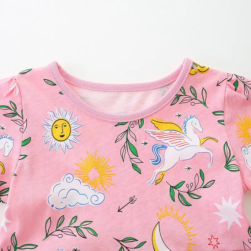 Girls Cartoon Unicorn Printed Pink Skirt Dress - Image 4