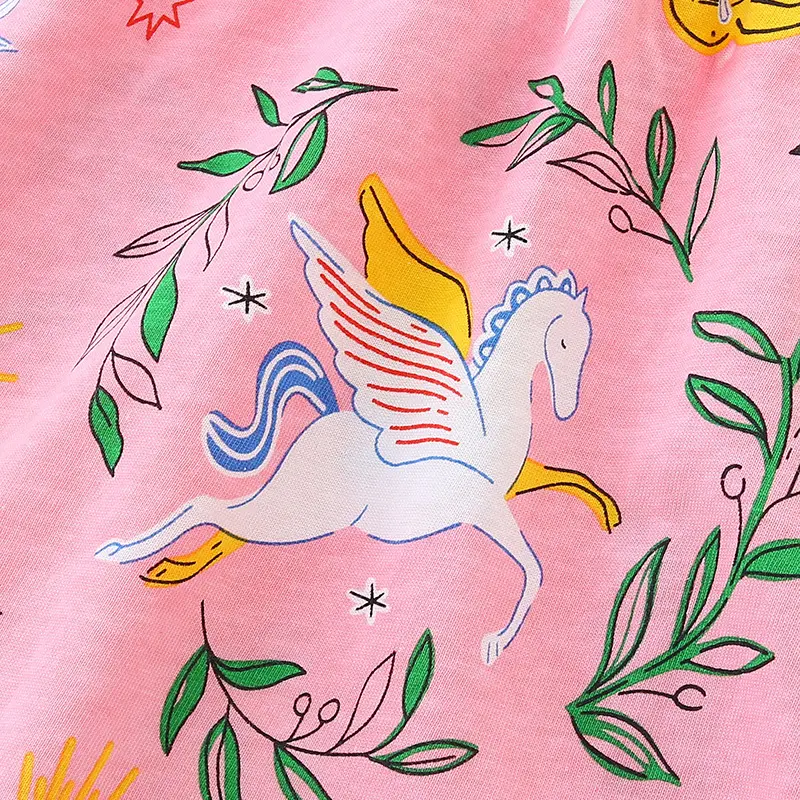 Girls Cartoon Unicorn Printed Pink Skirt Dress - Image 5