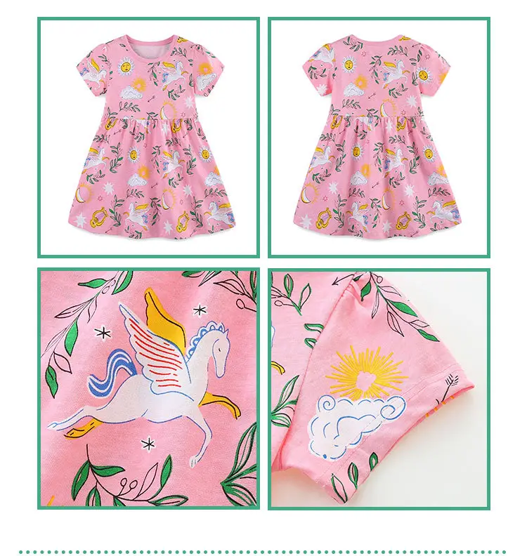 Girls Cartoon Unicorn Printed Pink Skirt Dress — feature 38