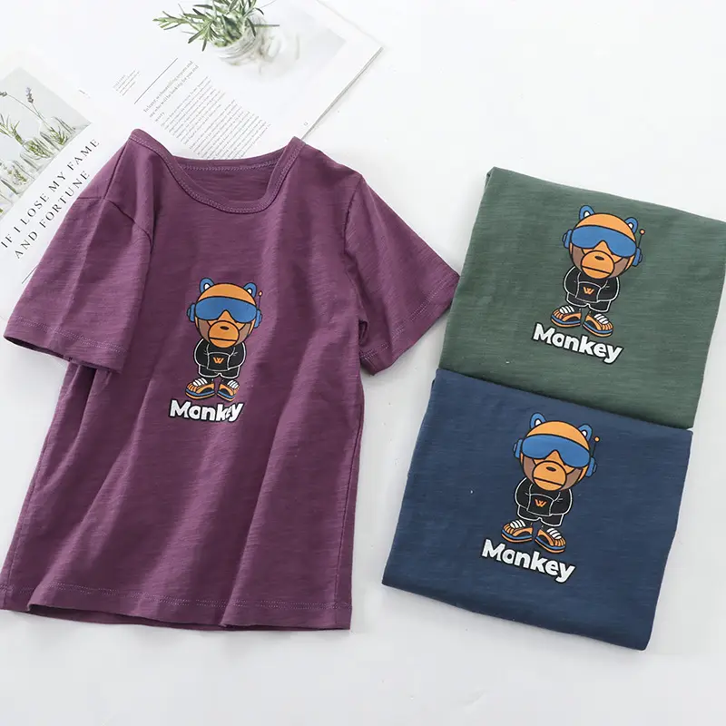 Boys T-shirt Green Monkey Graphic Thin Cotton - Image 5