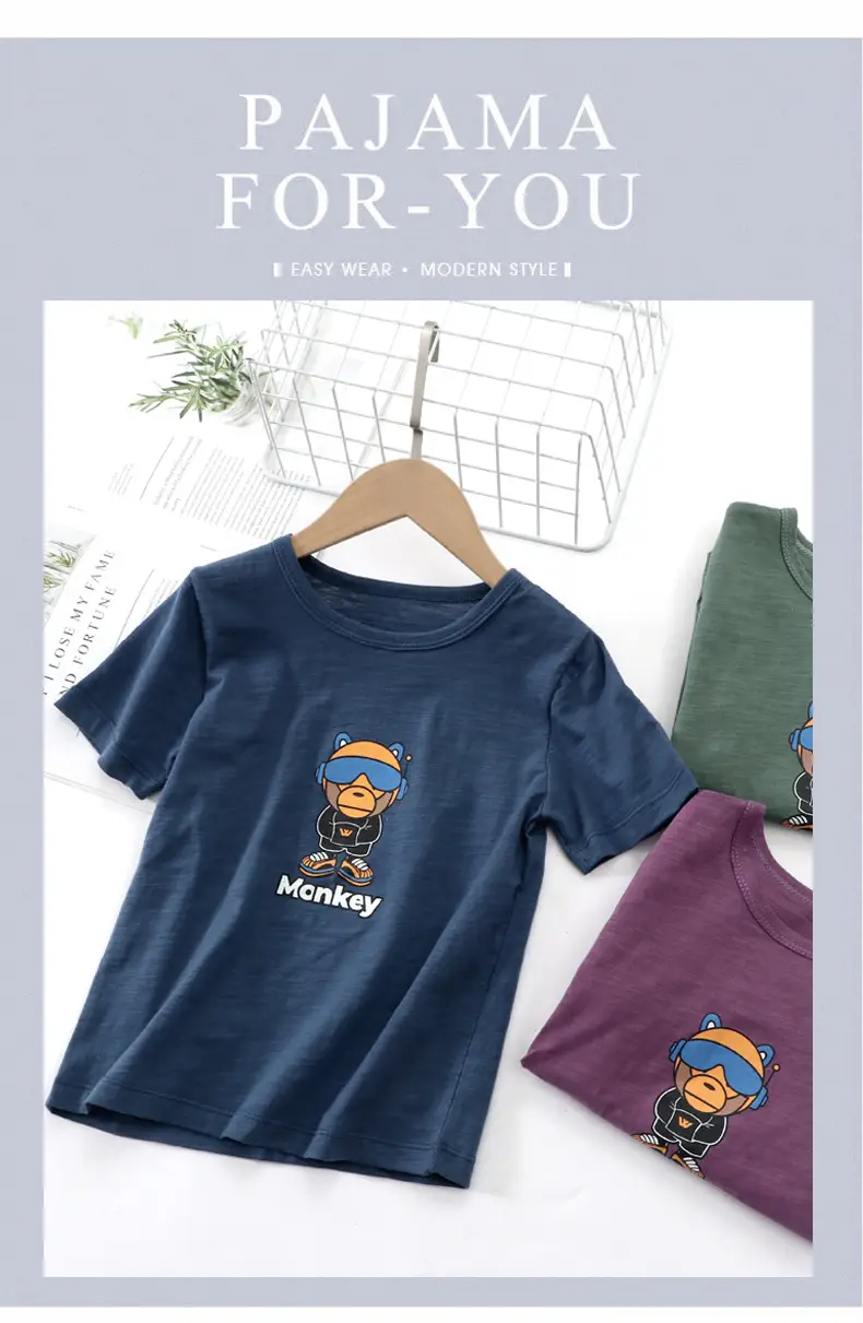 Boys T-shirt Green Monkey Graphic Thin Cotton — feature 7