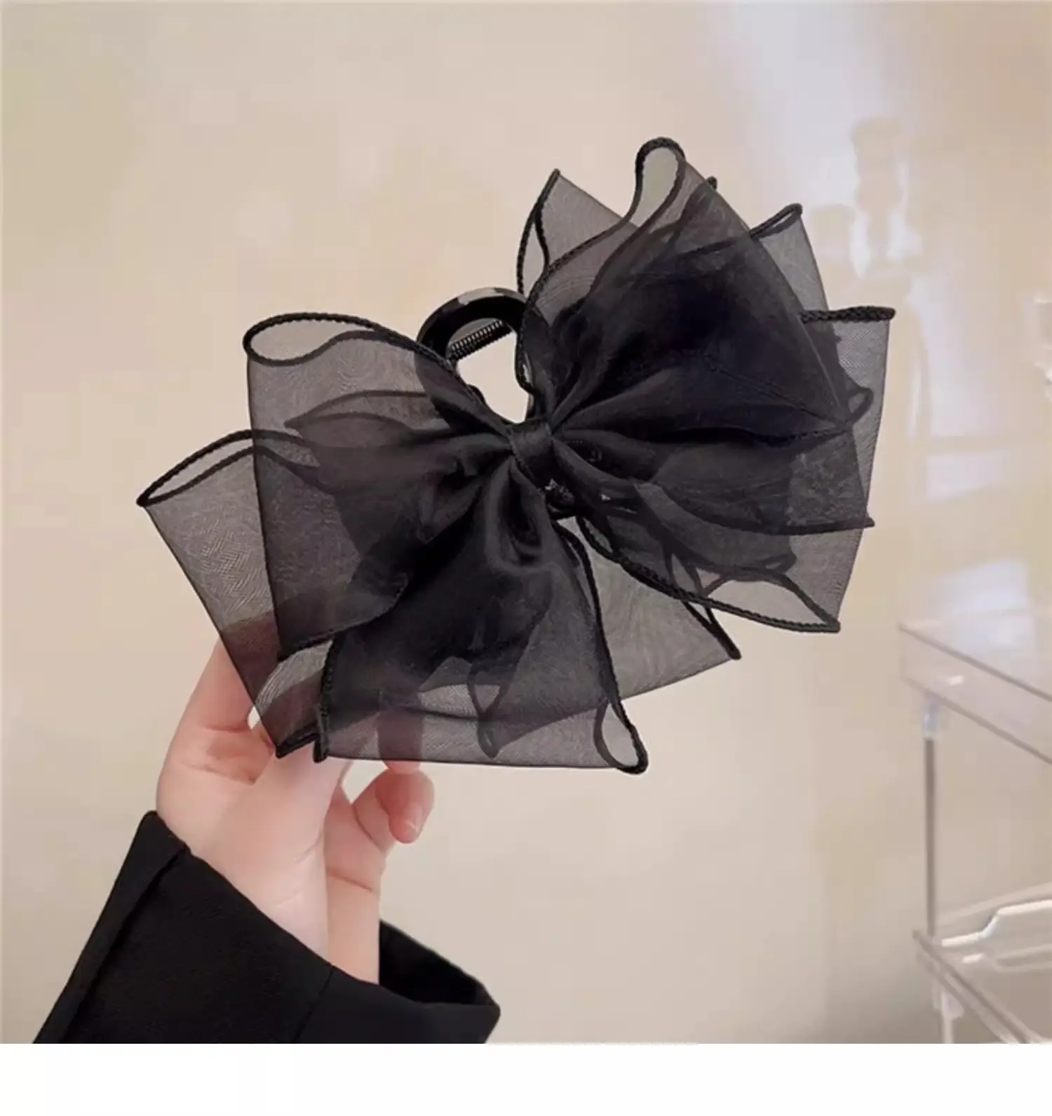 Black Mesh Large Bowknot Hairpin for Women — feature 10