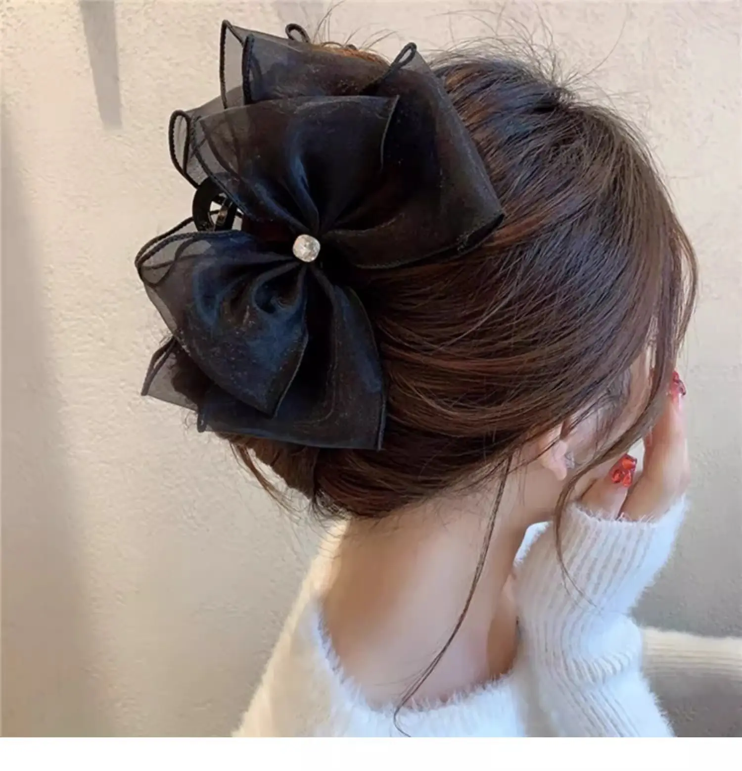 Black Mesh Large Bowknot Hairpin for Women — feature 9