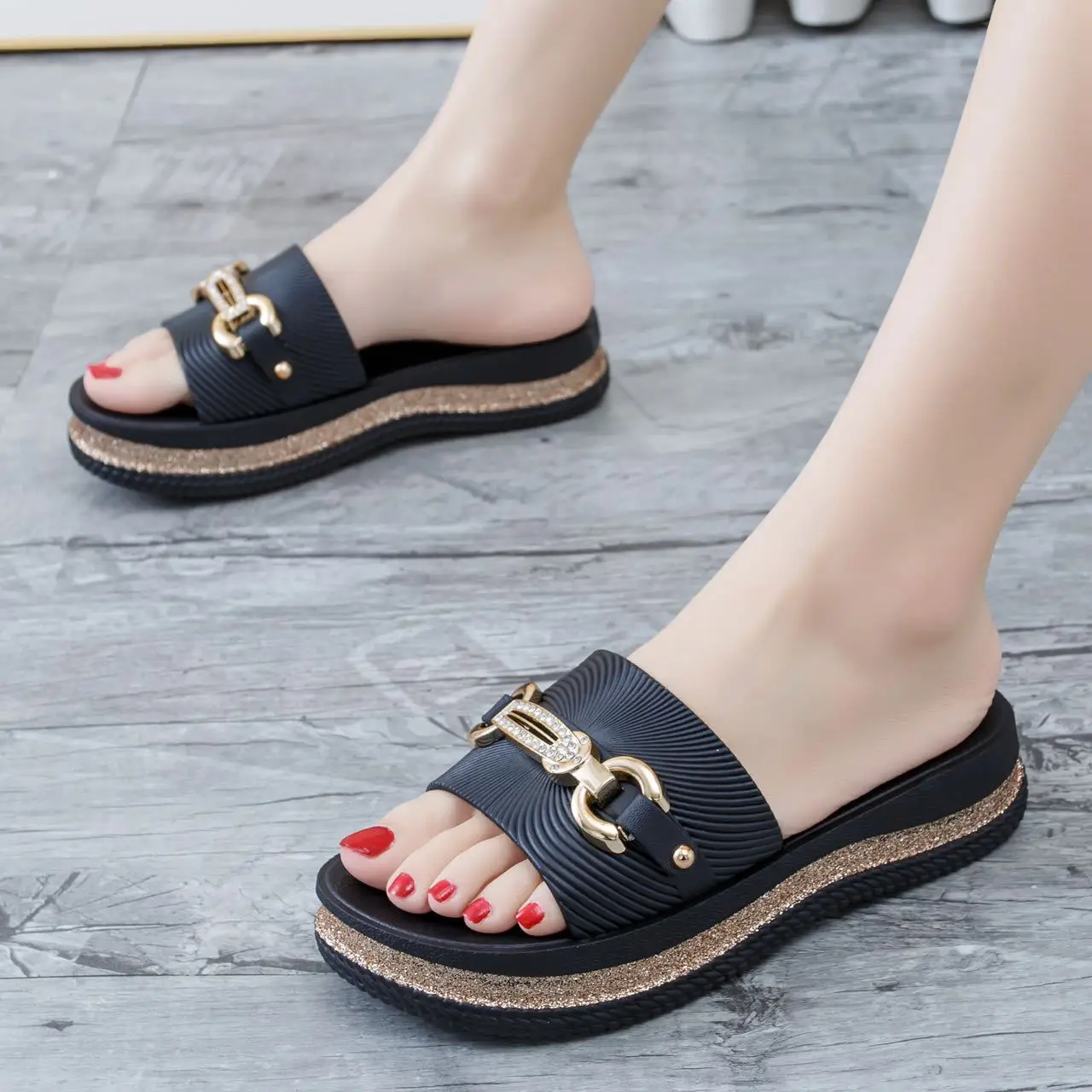 Women's Beige Gold Chain Platform Sandals Summer — feature 4