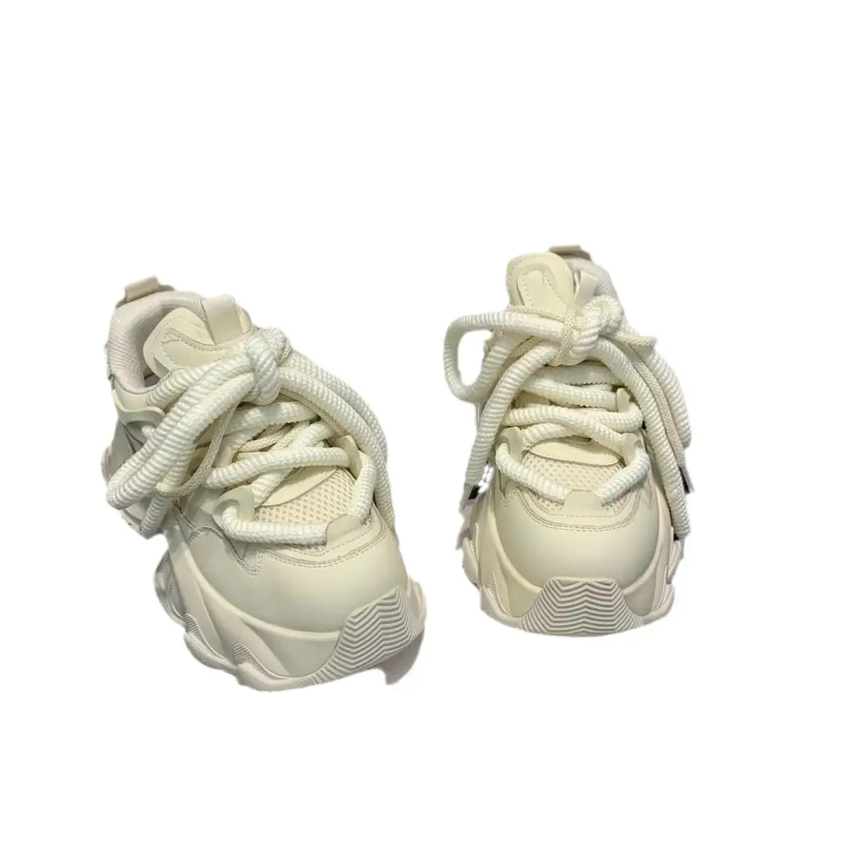 Women's Cream Thick Heel Sneakers 2024 Spring Lightweight Breathable - Image 7