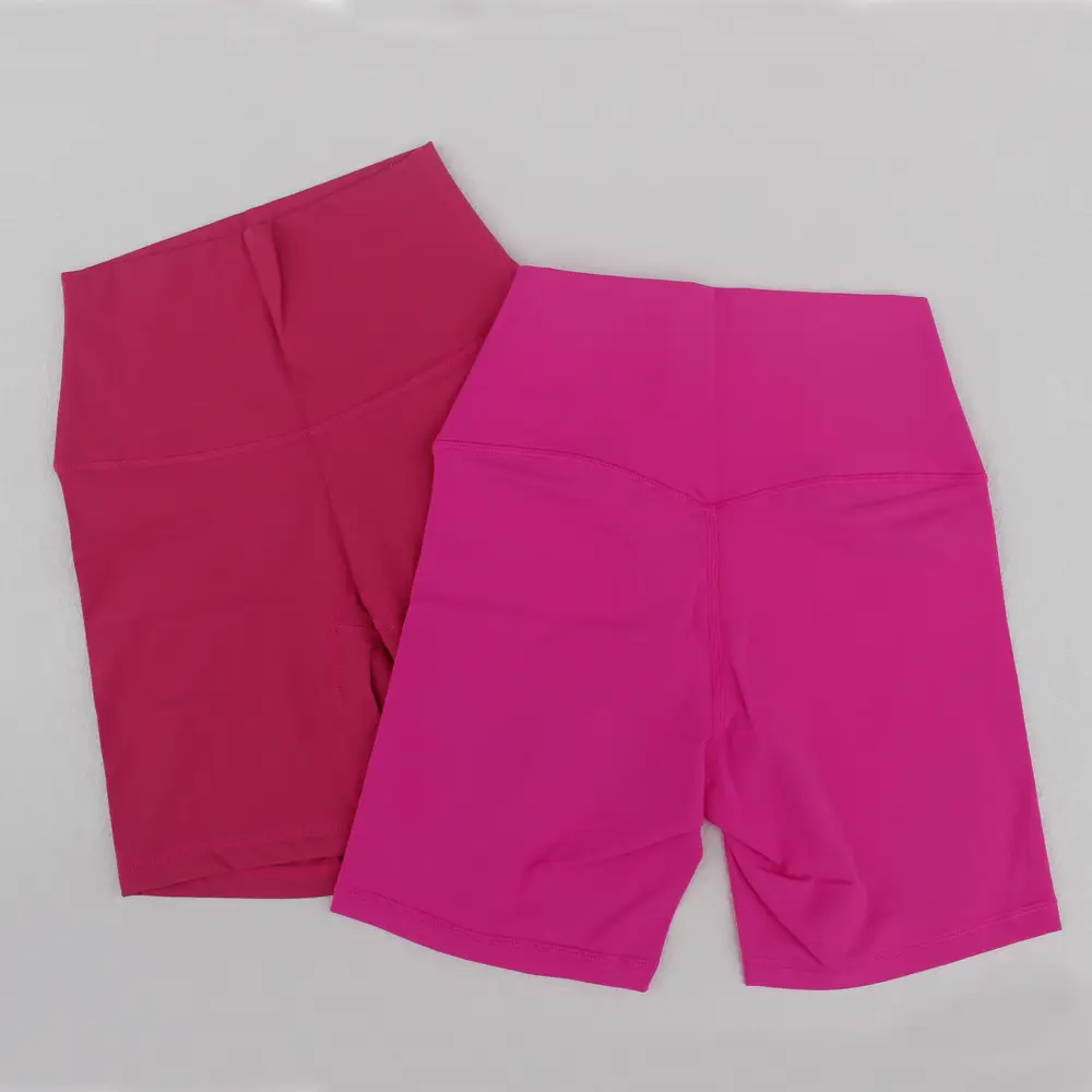 Women's Red High Waist Yoga Shorts Anti-Glare
