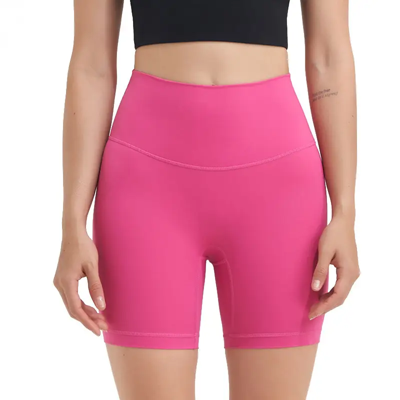 Women's Red High Waist Yoga Shorts Anti-Glare