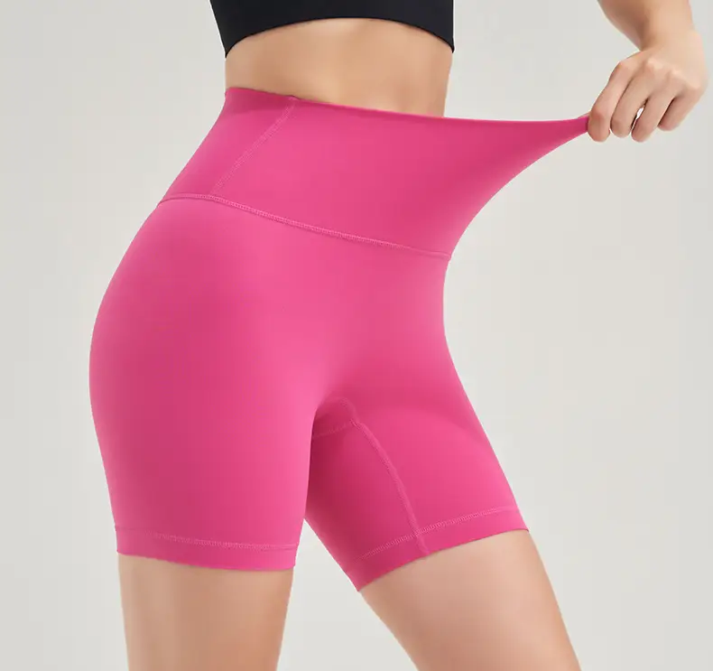Women's Red High Waist Yoga Shorts Anti-Glare — feature 1