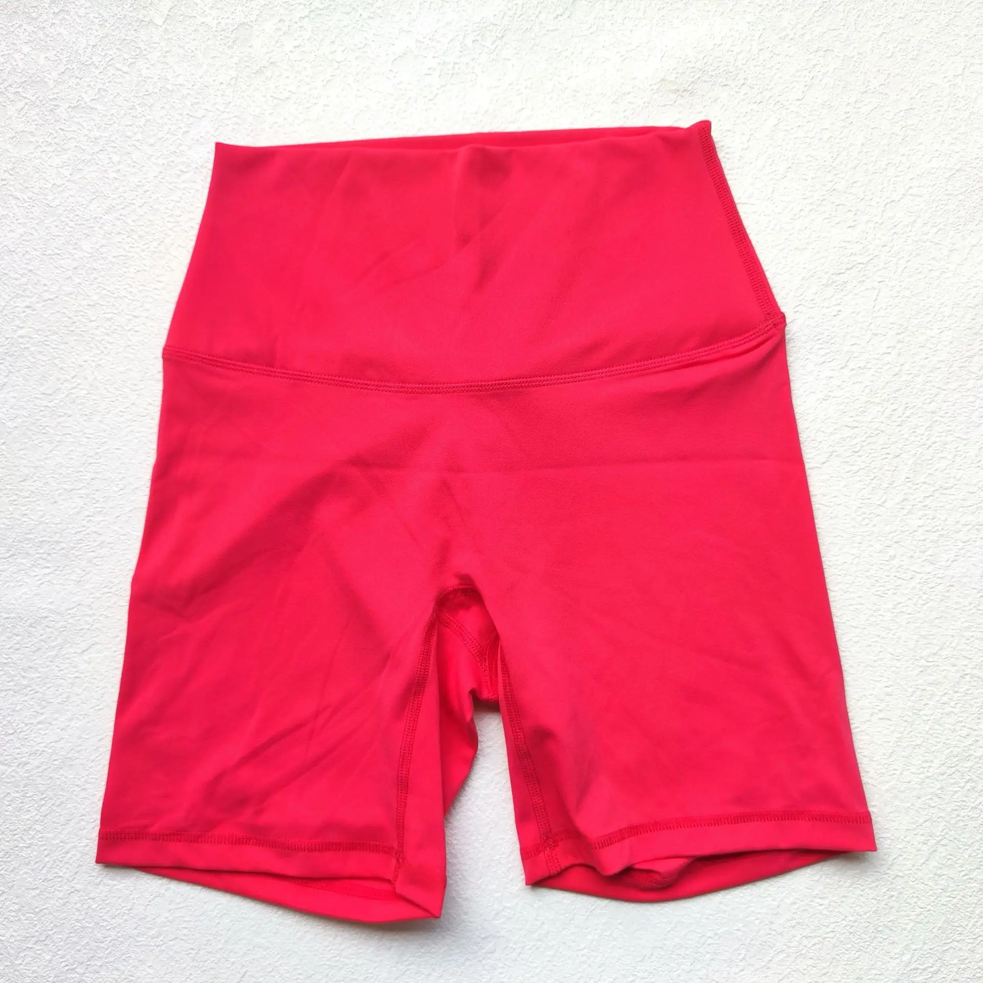 Women's Red High Waist Yoga Shorts Anti-Glare