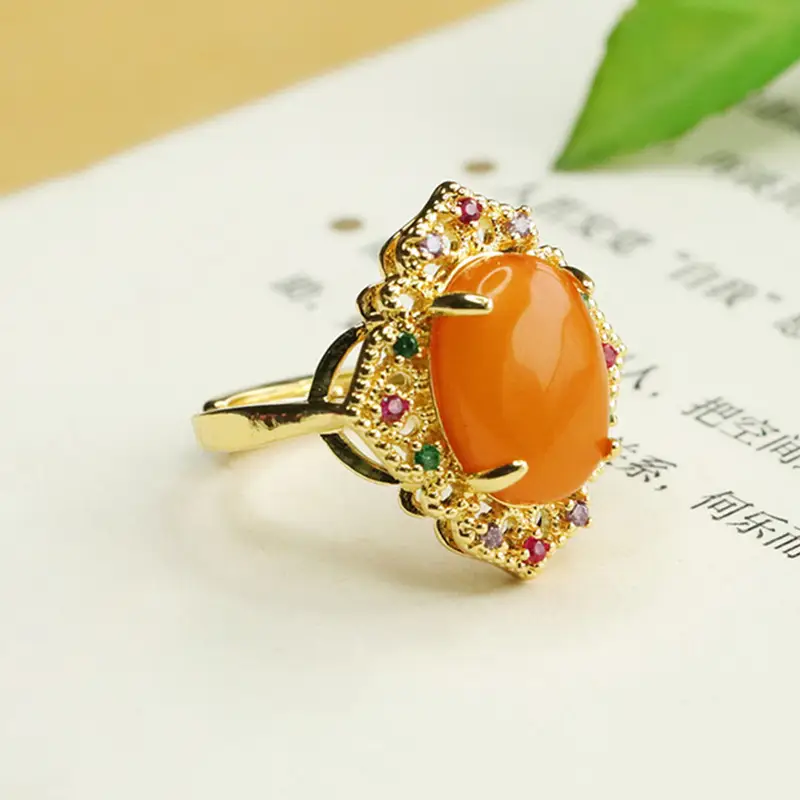 Aiyu Natural Amber Ring Full of Honey Old Beeswax - Image 3