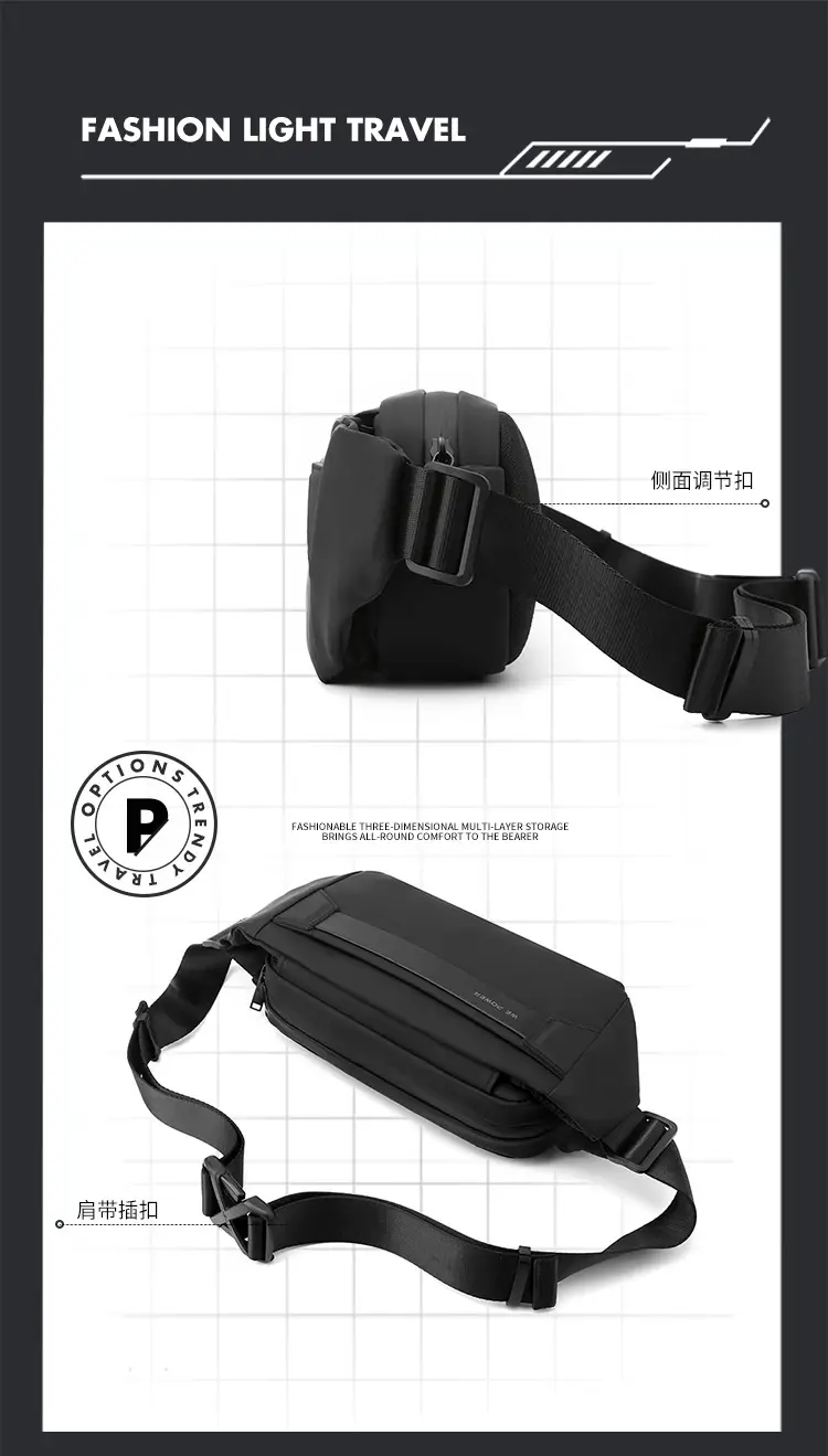 Men's Black Crossbody Messenger Bag Lightweight Casual — feature 12