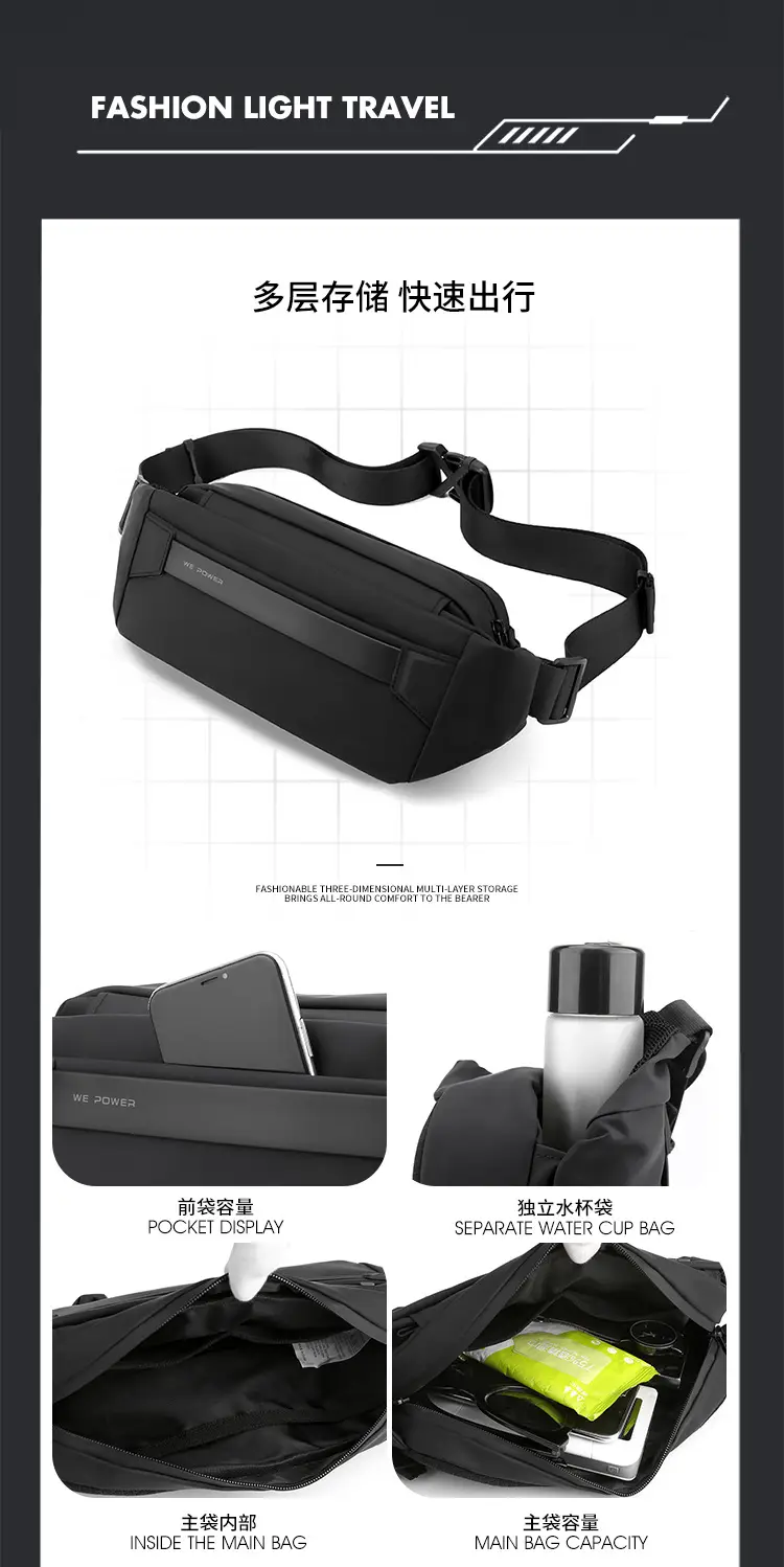 Men's Black Crossbody Messenger Bag Lightweight Casual — feature 14