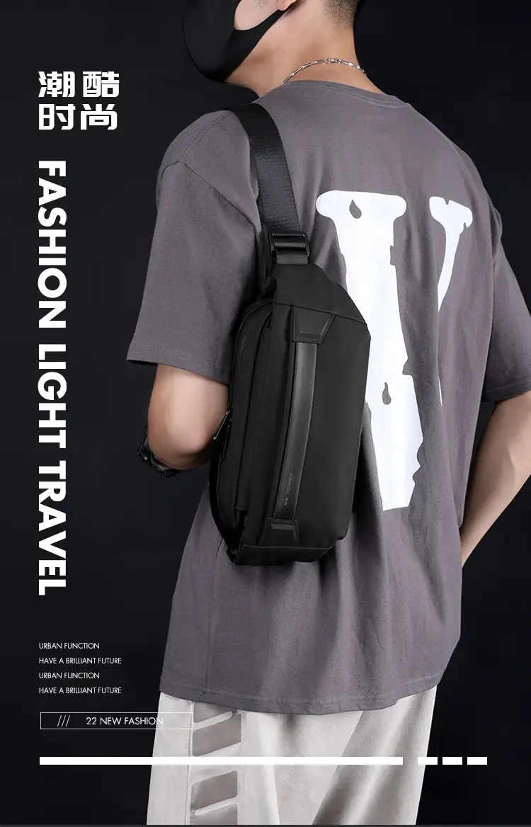 Men's Black Crossbody Messenger Bag Lightweight Casual — feature 2
