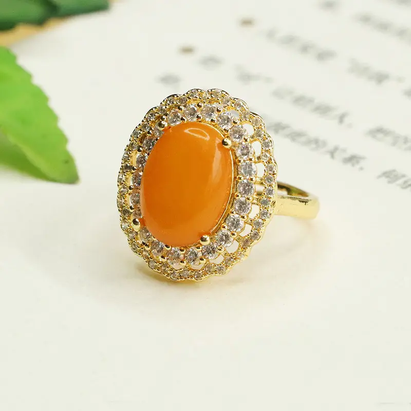 Aiyu Natural Amber Ring Gold Plated Old Honey Wax Style — feature 5