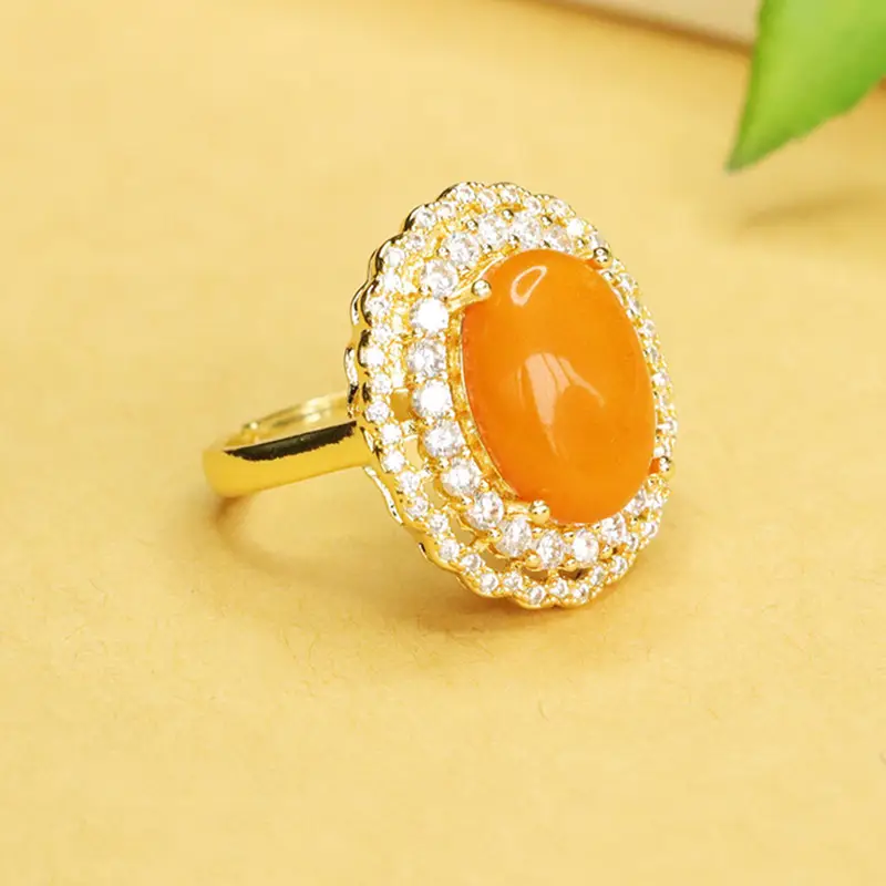 Aiyu Natural Amber Ring Gold Plated Old Honey Wax Style — feature 9