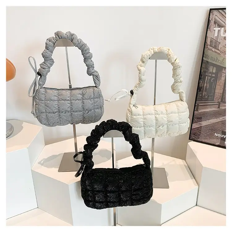 Women's Black Cotton Padded Shoulder Bag 2024 New Arrival - Image 5