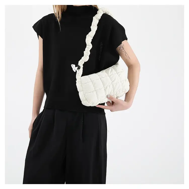 Women's Black Cotton Padded Shoulder Bag 2024 New Arrival - Image 6