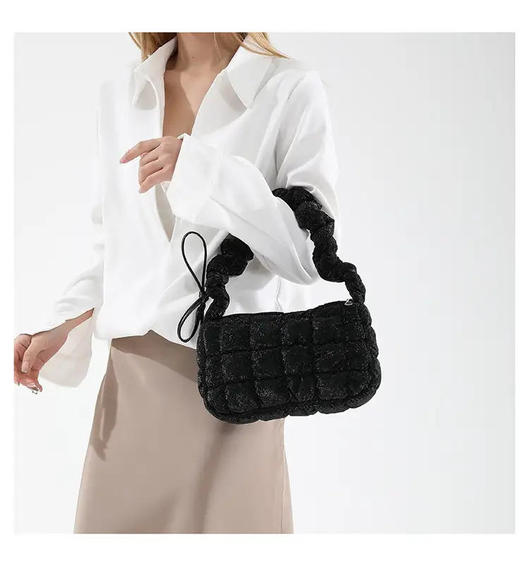 Women's Black Cotton Padded Shoulder Bag 2024 New Arrival — feature 12