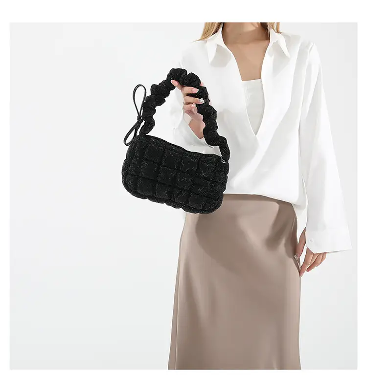 Women's Black Cotton Padded Shoulder Bag 2024 New Arrival — feature 13