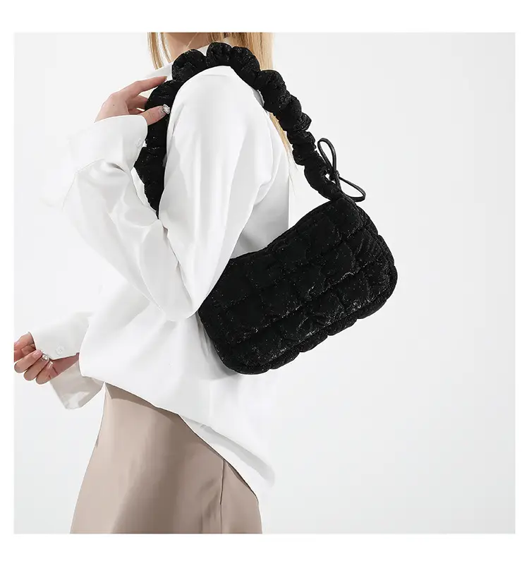 Women's Black Cotton Padded Shoulder Bag 2024 New Arrival — feature 14