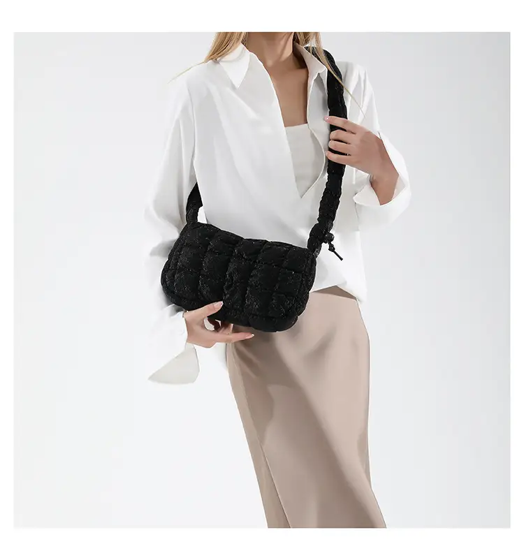 Women's Black Cotton Padded Shoulder Bag 2024 New Arrival — feature 16