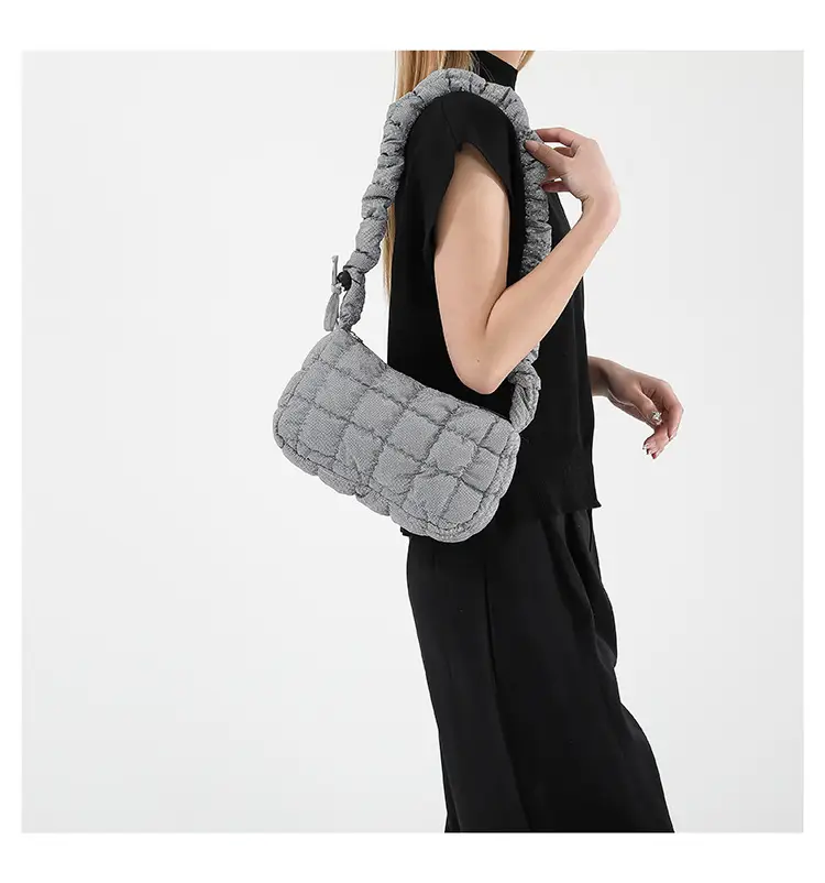 Women's Black Cotton Padded Shoulder Bag 2024 New Arrival — feature 20