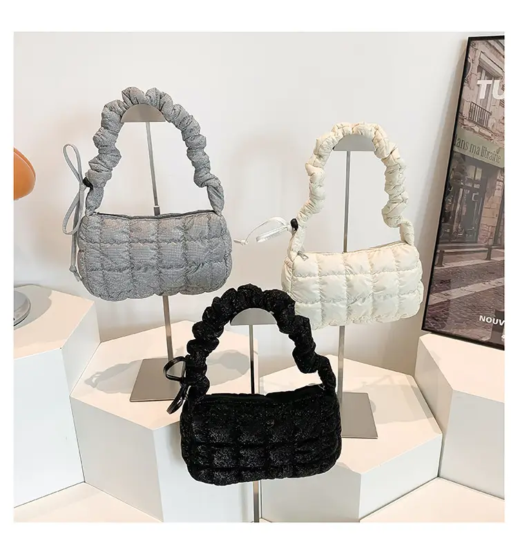 Women's Black Cotton Padded Shoulder Bag 2024 New Arrival — feature 30