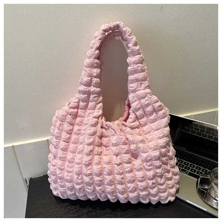 Pink Bubble Ruffled Shoulder Bag Women's Nylon Korean Style - Image 5