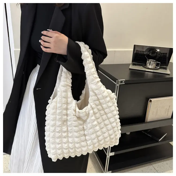 Pink Bubble Ruffled Shoulder Bag Women's Nylon Korean Style - Image 8