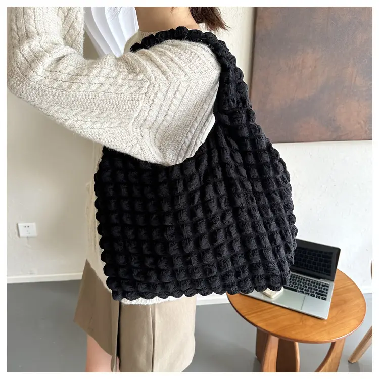 Pink Bubble Ruffled Shoulder Bag Women's Nylon Korean Style — feature 12