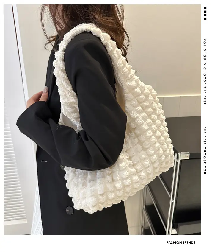 Pink Bubble Ruffled Shoulder Bag Women's Nylon Korean Style — feature 2