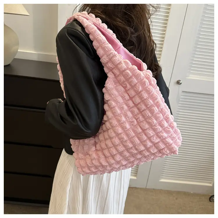 Pink Bubble Ruffled Shoulder Bag Women's Nylon Korean Style — feature 23