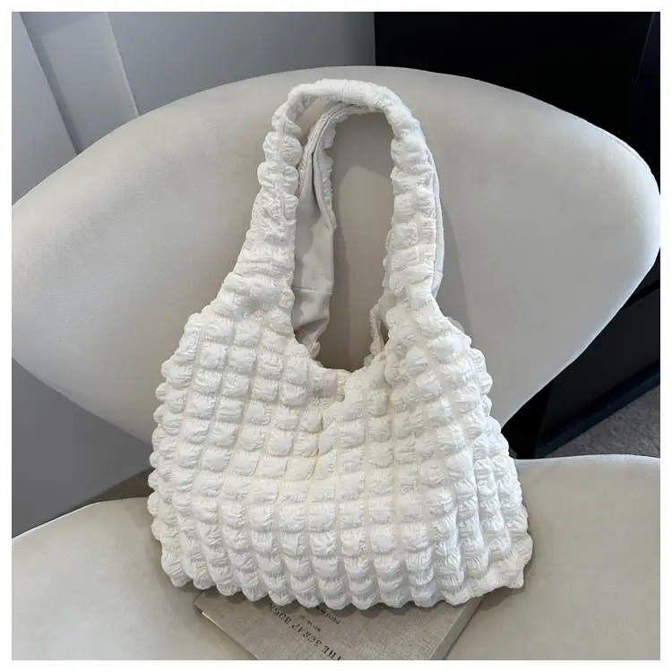 Pink Bubble Ruffled Shoulder Bag Women's Nylon Korean Style - Image 2