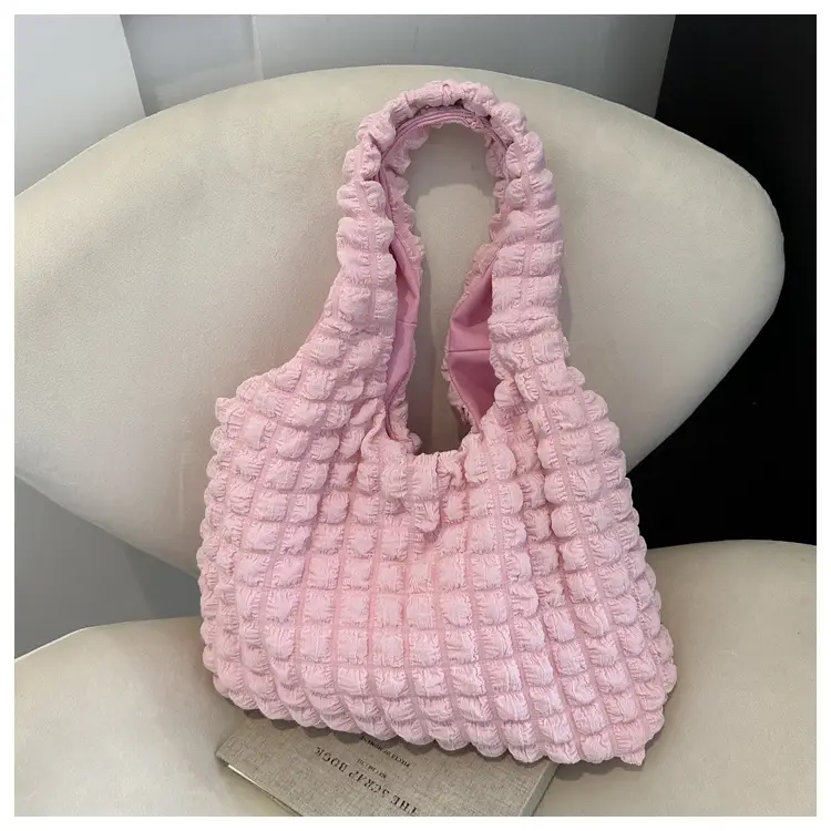 Pink Bubble Ruffled Shoulder Bag Women's Nylon Korean Style - Image 3