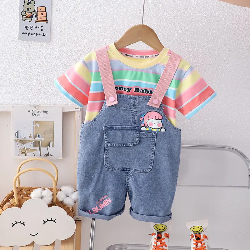 2024 Summer Boys Girls Denim Overalls T-Shirt Set — feature 2